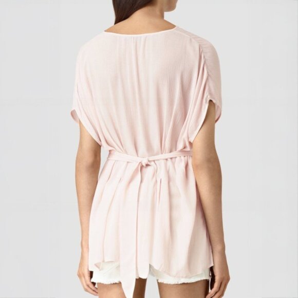 AllSaints Romantic Flowy Blush Pink Nevis Top Blouse Tunic - Size US 6 / Small - Picture 5 of 6
